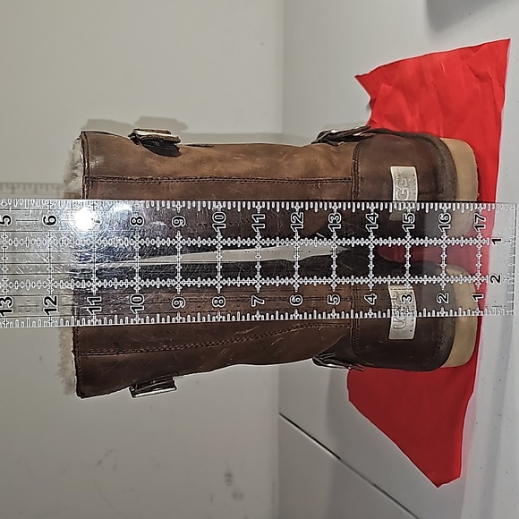 UGG Australia Kensington Toast Tall Shearling Boots Brown Leather Size 7 VGUC - Picture 7 of 16